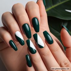 Green White Nails, Green Ombre Nails, Dark Green Nails, Green Ombre, Green Nails, Ombre Nails, Seasonal Fashion, White Nails, Stylish Nails