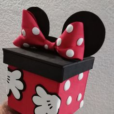 a hand holding up a minnie mouse box