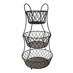 three tiered metal basket holder with wheels