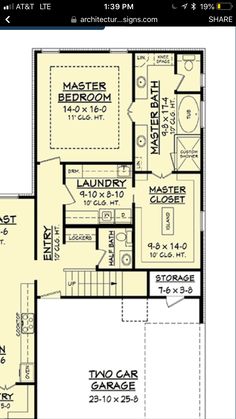 the first floor plan for a home with two master suites and an attached living area