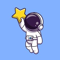 an astronaut holding up a star in the air