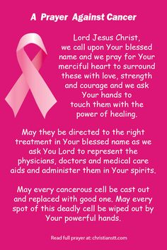 Prayer against Cancer Prayer Verses, Prayers For Healing, Faith Prayer, After Life, Inspirational Prayers, Pink Ribbon, Healing, Ribbon, Quotes