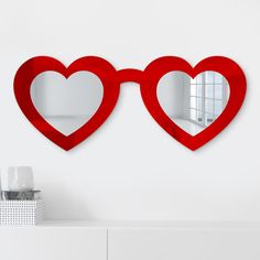 HEART EYES SUNGLASSES - 4ArtWorks Dorm Mirror, Reflective Wall, Sunglasses Wall, Wall Mirror Decor, Yoga Room Decor, Wall Nails, Cool Shades, Bright Pop, Heart Shaped Frame