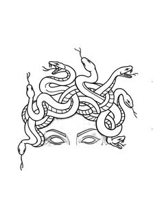 a drawing of a woman's face with snakes on her head and eyes closed