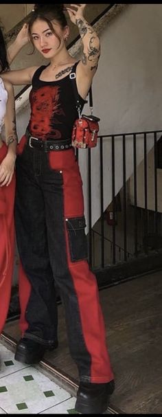 Twenty One Pilots Aesthetic Outfit, Gen Z Alt Fashion, Black And Red Grunge Outfit, Red And Black Cyberpunk, Clancy Tour Outfit, Red And Black Outfits Aesthetic, Red Grunge Outfit, E-boy Outfit, Black White Red Outfit