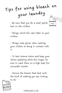 the instructions for using bleach on your laundry paper are shown in black and white