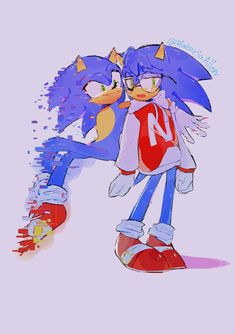 two cartoon characters hugging each other in front of a purple background with the words sonic and tails