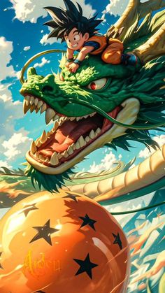 a dragon with its mouth open sitting on top of an orange ball in the air