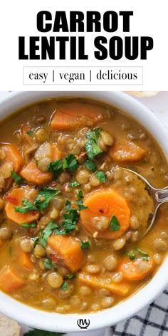 a white bowl filled with carrot lentil soup