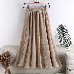 Lasaky - Artistic High-Waisted Linen Midi Skirt with Flowy A-Line Design Linen Midi Skirt, White Long Skirt, Bohemian Skirt, Pleated Long Skirt, Graduation Outfit, Linen Skirt, Weekend Outfit, Blue Skirt, Black White Pink