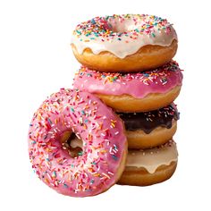 three donuts stacked on top of each other with sprinkles