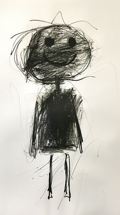 a black and white drawing of a child's face on a piece of paper