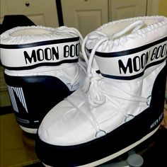 Moon Boots Worn Once Good Condition Like New Tag Size Is 7/8.5 Saling As/Is Moon Boots, Bootie Boots, Ankle Boots, Like New, Black White, Moon, Women Shoes, Black And White, Boots