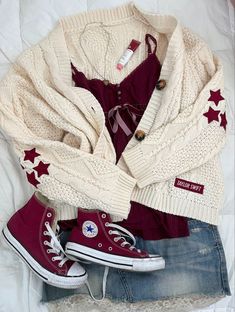 🎀🎀🎀🎀❄️❄️❄️❄️ Downtown Outfits, Model Pose, Red Cardigan, Mode Inspo, Girly Outfits, Mode Inspiration