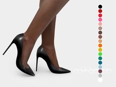 woman's legs in high heeled shoes with color swatches