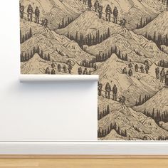 an image of a mountain scene with trees and mountains in the background wallpaper mural