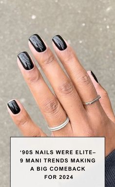 Nails In The 90s, European Nails Trends 2024, Spring 2024 Nails, 90s Nails Trends, 1990s Nails, Black Spring Nails, Bright Red Nail Polish, Nails 2014