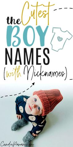 the cutest boy names with pictures on it and an image of a baby wearing a hat