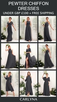 a collage of photos showing the different dresses worn by women in black and grey