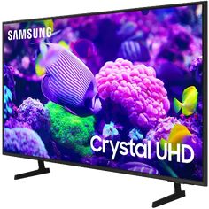 the samsung smart tv with crystal uhd on it's screen and colorful corals