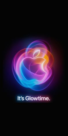 an apple logo with the words it's glowtime in front of black background