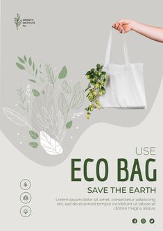 the eco bag is being held by a woman's hand with green leaves on it