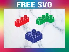 three legos sitting on top of a white marble floor next to the words free svg