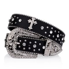 FREE SHIPPING ON ALL ORDERS OVER $50 | 100% SATISFACTION GUARANTEED Click "ADD TO CART" To Get Yours Now | Up To 60% OFF✨ Elevate your style with the Black Cross Rivet Belt Engraved Buckle Rhinestone Décor Belt. This belt features an engraved buckle and dazzling rhinestone décor, making it the perfect accessory for hip hop, punk, and Western cowboy or cowgirl fashion. Ideal for pairing with jeans or any casual attire, the Black Cross Rivet Belt is a must-have for those who want to stand out with Belt Buckle Ideas, Gothic Belts, Cross Belt Buckle, Rhinestone Things, Bb Belt Cross, Bb Belts, Y2k Diamond Belt, Bb Simon Belts Skull, Gothic Belt