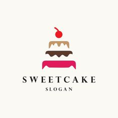 a cake with a cherry on top and the words sweetcake slogan above it is a white background