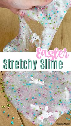 an easter slime recipe with sprinkles and white frosting on it