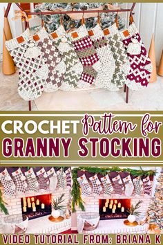 Granny All The Way Stocking features colorful granny stitches, creating a unique texture. It's an easy project, suitable for beginners. The tutor suggests using an H5mm hook, yarn needle, and stitch marker to keep track of rounds. These stockings are perfect for holiday decorations and can be customized to match any decor. Free Crochet Christmas Stocking, Crochet Stocking Pattern Free, Granny Square Stocking, Christmas Stocking Patterns, Christmas Stocking Pattern Free, Knitted Christmas Stocking Patterns, Stocking Pattern Free, Stocking Patterns, Traditional Christmas Stockings