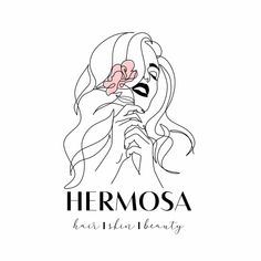 the logo for hermosa hair and beauty, with a woman's face holding a