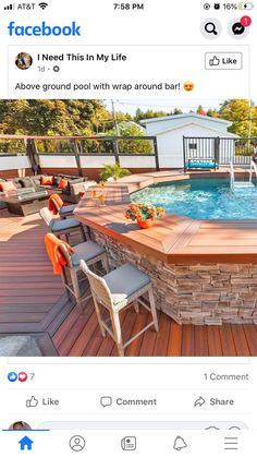 a facebook post with an image of a hot tub and chairs on the deck next to it