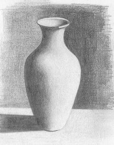 a drawing of a white vase on a table