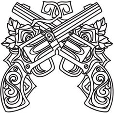 Baroque Punk Revolvers | Urban Threads: Unique and Awesome Embroidery Designs Free Adult Coloring Printables, Retro Embroidery, Skull Coloring Pages, Swear Word Coloring Book, Adult Colouring Printables, Leather Tooling Patterns, Tattoo Zeichnungen, Tooling Patterns, Love Coloring Pages