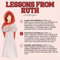 an illustrated poster with instructions on how to use the words lessons from ruth