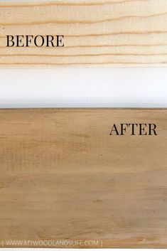 the before and after of a woodworking project with text overlaying it that says,