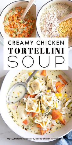 creamy chicken tortellini soup in two bowls