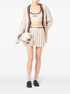 Miu Miu Pleated Knitted Cashmere Miniskirt - Farfetch Miu Miu Dress, Spring Outfit Ideas, City Dress, Dolce E Gabbana, Pleated Mini Skirt, Knit Skirt, Spring Outfit, Valentino Garavani