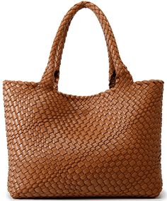 a brown woven bag on a white background