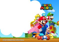 an image of mario and friends on the nintendo bros game background with space for text