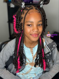 Pink And Black Braids For Kids, Peekaboo Braids, Pink Braids, Kids Hair Color, Peekaboo Hair Colors, Colored Box Braids, London Hair