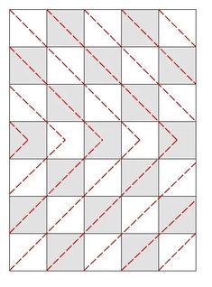 the diagonal quilt pattern is shown in red and white, as well as an arrow