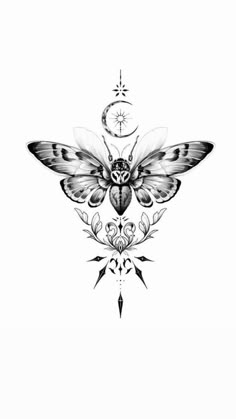 a black and white drawing of a butterfly