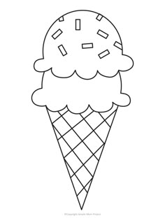 an ice cream cone with sprinkles on it is outlined in black and white