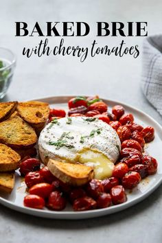 baked brie with cherry tomatoes on a plate