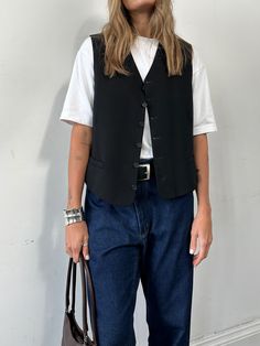 Outfits With A Black Vest, Masc Vest Outfit, Black Waistcoat Outfit Women, Black Waistcoat Outfit, Artist Persona, Waistcoat Outfit Women, Suit Vest Outfits, Black Vest Outfit