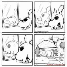 the comic strip shows an image of a dog looking at its reflection in a mirror