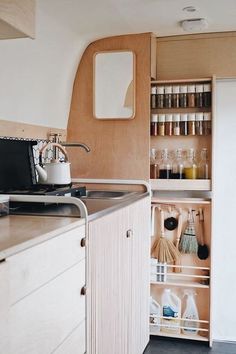 the kitchen is clean and ready to be used as a storage area for cooking utensils