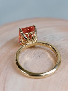 Pink Sapphire Engagement Ring Emerald Cut, Sapphire Engagement Ring Emerald Cut, Padparadscha Sapphire Ring, Jewelry Reference, Solitaire Ring Designs, Emerald Cut Sapphire Ring, Pink Engagement Ring, Pink Sapphire Ring Engagement, Sapphire Solitaire Ring